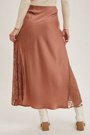 Lace Trimmed Satin Midi Skirt