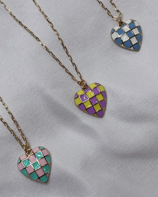 Checker Heart Charm Necklace